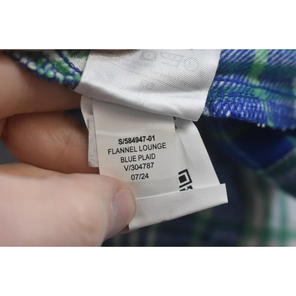 Old Navy Flannel Pajama Shirt Youth XL Blue Green Plaid Lounge Sleep Top